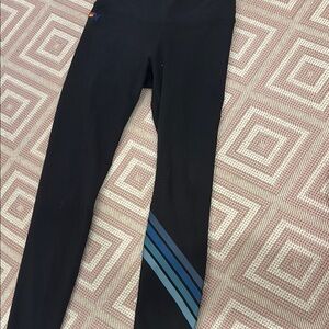 Aviator Nation Black Leggings with Blue Stripes